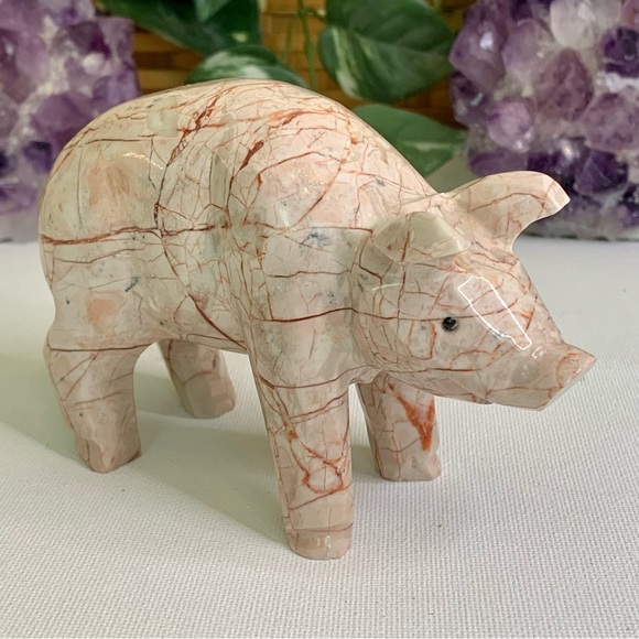 Large Pink Marble Carved Pig Figurine Farm Animal Polished Stone Swine 5" 539g - Picture 13 of 16